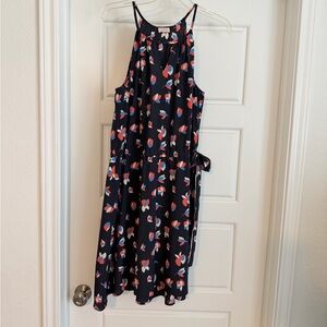 Pixley Navy Sleeveless Floral Print Halter Dress with Red & Blue Accents